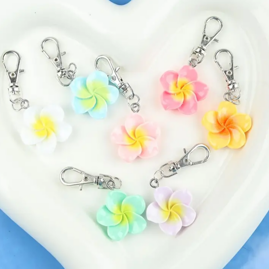 Small Tropical Plumeria Clip Keyring