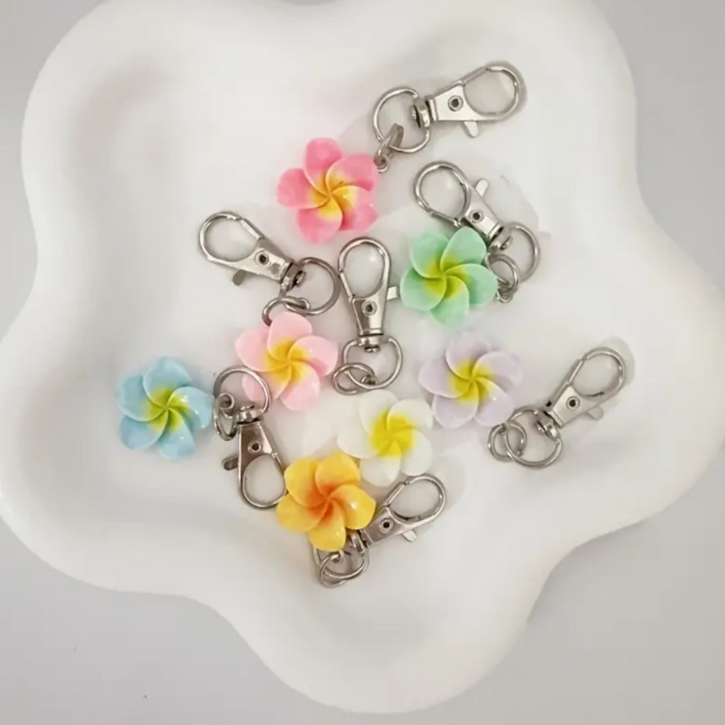 Small Tropical Plumeria Clip Keyring