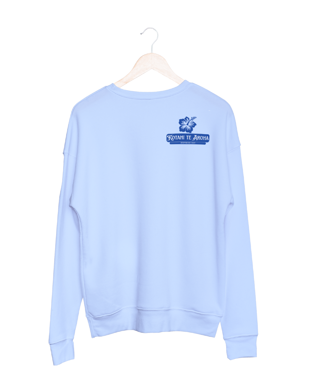 Light blue sweatshirt with a logo on a white background