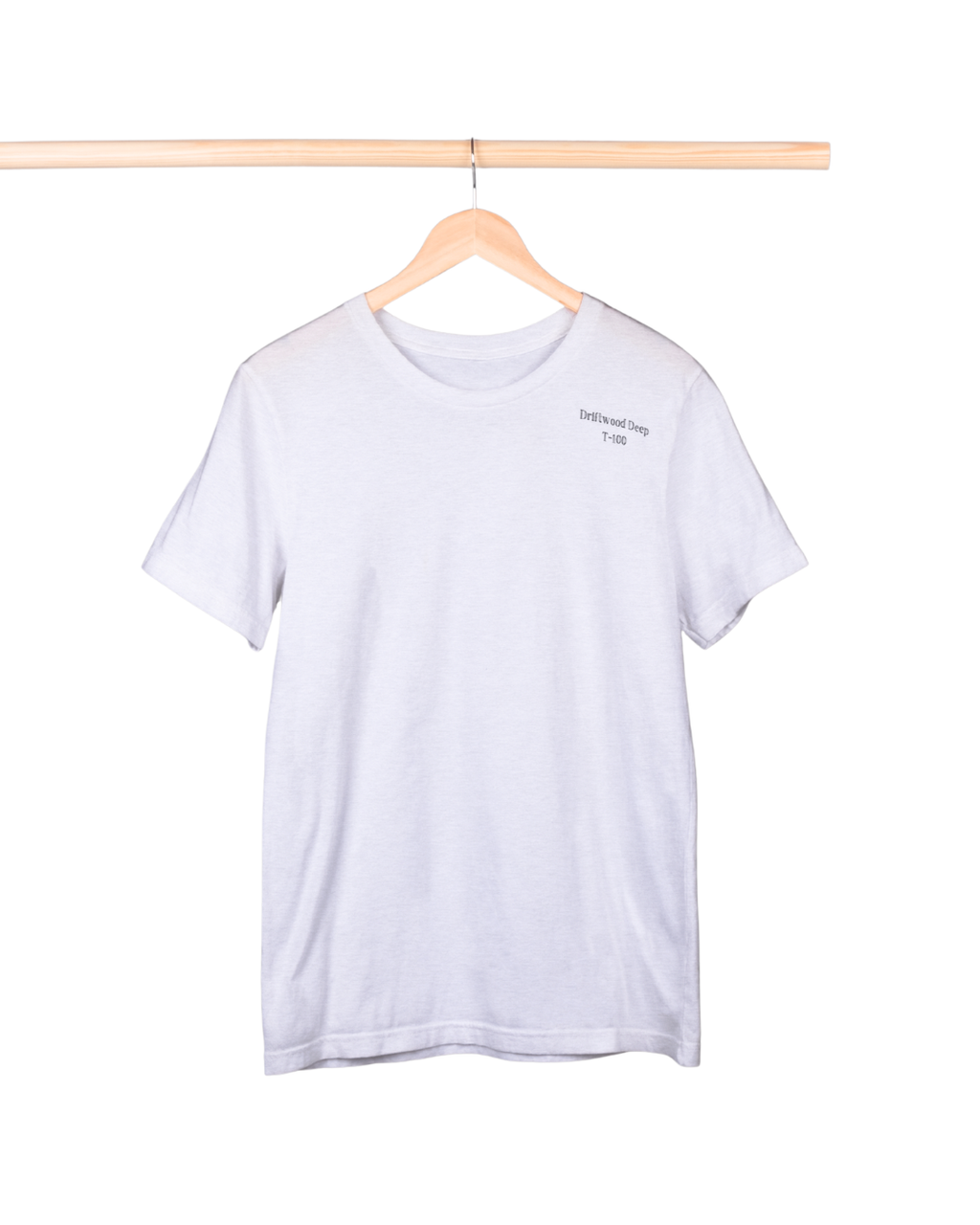 White t-shirt on a hanger against a white background