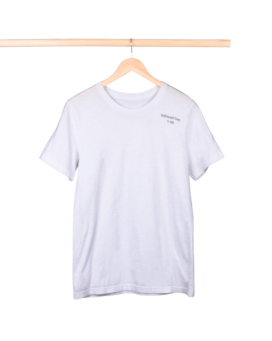 White t-shirt on a hanger against a white background