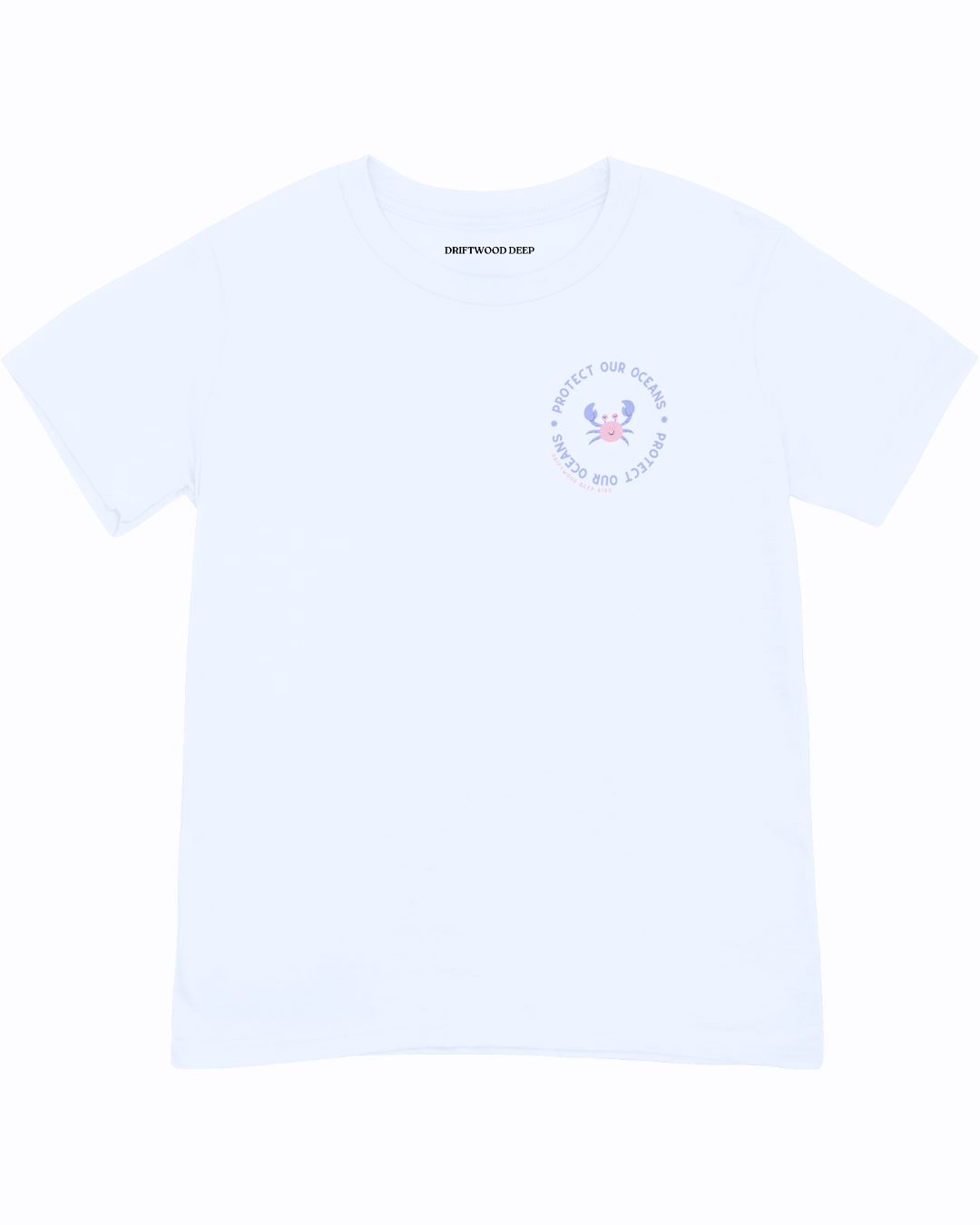 Light blue t-shirt with a logo and text on a white background