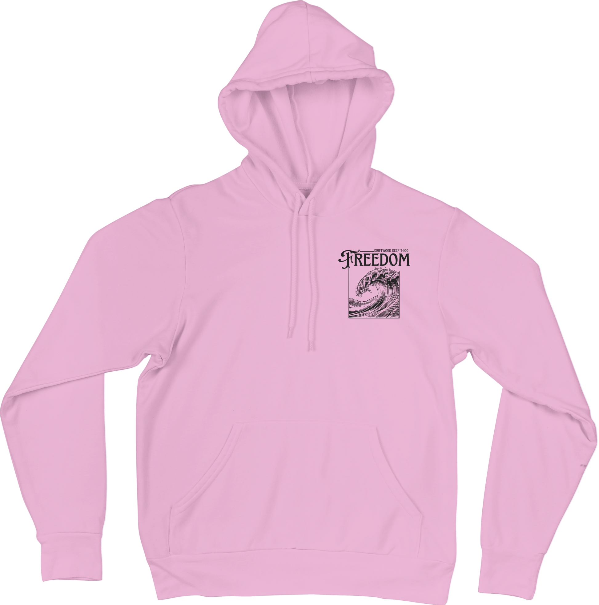 Pink hoodie with a wave design and 'Freedom' text on a white background